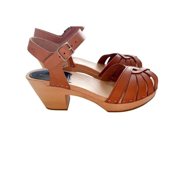 Swedish Hasbeens Debutant Clog Sandals 36 US 6 Brown Heeled Shoes Boho - Picture 3 of 10